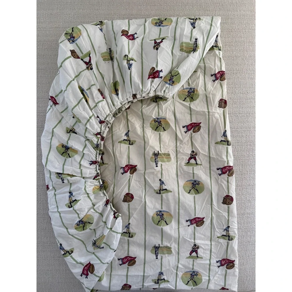 NWOT Pottery Barn Kids MVP Vintage Football Twin Fitted Bed Sheet 100% Cotton